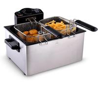 ASFASFq-Alpina Friteuse à Huile 5 Litres - Double avec 3 Paniers (1 Grand, 2 Petits) - Grande Capacité jusqu'à 190 °C - 2000W - Inox, Acier Inoxydable