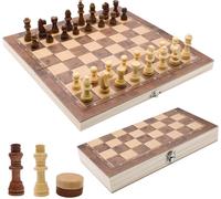 Asfasfq-Aokito Jeu D'échecs En Bois, 3 En 1, Échiquier Portable, Pliable,Pour Les Activités Familiales, Échecs De Voyage, Jeu D'échecs Pour Enfants (29x29x2cm)