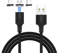 Asfasfq-Apm Câble De Charge Magnétique 1m, Avec Embouts Aimantés 3 En 1, Charge Rapide 3a, Usb Vers Lightning/Usb-C/Micro-Usb, Compatible Avec Iphone 15 14 Samsung S23 Pc Portable Tablette, 570380