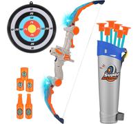 ASFASFq-Arc et Flèche Jouet pour Enfants avec Lumières LED, 1x Pliable Arc, 6X Flèches à Ventouse, 1x Cible, 1x Carquois,2X Bouteilles de vin en Plastique, 3X Canettes pour 3-12 Ans Garçons Filles
