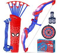 ASFASFq-Arc et Fleches pour Enfants avec Lumière LED, Jouet Extérieur pour Garçons de 3-12 Ans, Jeux Extérieur pour Enfants avec Arc, Carquois, 10 Flèches, Cible Suspendue et 3 Pots Cibles
