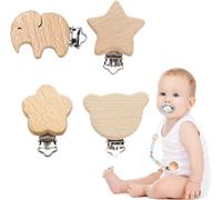 Asfasfq-Attache Sucette Bois,4 Pièces Clip Attache Tetine,Clip Tetine,Sucette Clips,Attache Sucette,Pince Attache Tetine,Pince Tetine,Attaches Tétine Pour Bébés Garçons Et Filles,Pour Bébé De Dentiti