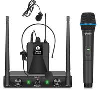 ASFASFq-Audio AU200 Pro UHF Système de Microphone sans Fil à 2 canaux avec Casque Cravate sans Fil, récepteur en métal,idéal pour karaoké(1 Microphones à Main et 1 Microphones de Poche)