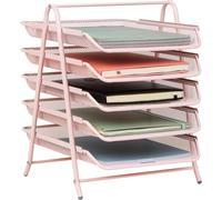 Asfasfq-Bac À Papier À 5 Niveaux, Organiseur De Bureau, Rangement De Fichiers, Bureau, Maille Métallique, 29,8 X 35,6 X 36,8 Cm (L X L X H), Rose