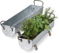 ASFASFq-Balconnière gouttière Pot métal jardinière Zinc Jardin bac à Fleurs déco Set de 2, argenté