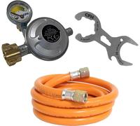 ASFASFq-Barbecue à gaz et de camping 3 pièces - Kit d'accessoires pour barbecue à gaz avec régulateur de pression de gaz avec manomètre et EFV, tuyau de gaz de 80 cm et clé pour bouteille de gaz