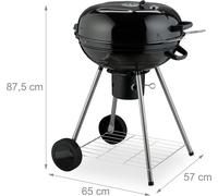 ASFASFq-Barbecue Rond, Ø 53 cm, 2 grilles, thermomètre, cendrier, Gril à Charbon Mobile, BBQ sur Roues, Smoker, Noir