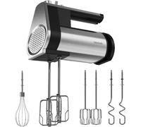 ASFASFq-Batteur à main PowerTwist 500 Full Steel. 500 W, 5 vitesses plus fonction Turbo, 3 accessoires : fouet ballon, fouets et crochets pétrisseurs. Design ergonomique
