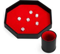 ASFASFq-Belle Vous Piste de Dés Octogone en Simili Cuir Noir et Velours Rouge avec Gobelet Assorti & Dés - Plateau Jeu de Dés pour Les Jeux de Table, Les RPG et Les DND/D&D - Plateau Fourre-Tout pour