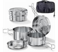 Asfasfq-Bestargot Kit De Casserole Camping, 4pcs Compact Kit De Cuisine Camping En Acier Inoxydable, Kit De Popote Bivouac Gamelle Vaisselle Set De Camping Accessoires Pour Bivouac Randonnée Outdoor