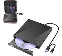 ASFASFq-BHHB Lecteur CD Externe pour PC USB 3.0 et USBC Graveur DVD Externe Optique Portable CD/DVD-/+RW Drive Transmission Rapide Câble USB Intégrée pour Windows/MacOS/Laptop/Desktops avec étui de T