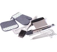 ASFASFq-BIRAMBEAU, KIT Barbecue : 8 brochettes INOX 25cm + Brosse et grattoir + Pelle XL INOX + Gant Coton+ manique Coton + Pince BBQ Silicone + Coupe légumes plancha