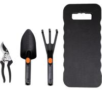 ASFASFq-BLACK+DECKER Ensemble d'Outillage de Jardin - Kit Jardinage 4 Pièces - Tapis de Genoux, Sécateur, Pelle et Griffe de Jardin - Capacité de Coupe de 13 mm - Noir/Orange