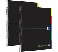 Asfasfq-Black N'colours Lot De 2 Cahiers A4+, Micro-Perforés, Couverture Extra Rigide, 100 Feuilles, Quadrillage 5 X 5, Lot De 2 Carnets, 5 Onglets