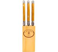 Asfasfq-Bloc Couteaux 6 Pièces - Bloc De Rangement En Bois - 6 Couteaux, Lames Dentelées En Acier Inoxydable, Manche Façon Corne Blonde - Ustensiles De Cuisine, Style Intemporel