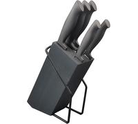 Asfasfq-Bloc De 5 Couteaux De Cuisine - Lames Acier Inoxydable - Manches Soft Touch - Bloc Design Gris - Ensemble Polyvalent Pour Trancher Et Découper