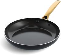 Asfasfq-Blue Diamond Gold Poêle À Frire Antiadhésive De 24 Cm En Céramique Infusée Au Diamant, Sans Pfas, Convient À L'induction, Va Au Lave-Vaisselle, Va Au Four, Poignée Dorée, Noire