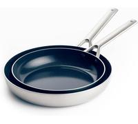 Asfasfq-Blue Diamond Triple Steel Set De Poêles À Frire En Acier Inox 18/10 Revêtement Antiadhésif Céramique Renforcé Avec Des Diamants,24cm Et 28cm,Sans Pfas,Multicouche,Induction,Lave-Vaisselle,Fou
