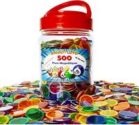 ASFASFq-Bolibo - 500 - JETON Loto magnétique, boîte de 500 PIONS magnétiques - 17mm de diamètre - Multicolores - en Plastique Transparent - Bingo