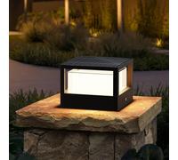ASFASFq-Borne Éclairage Extérieur Solaire, LED Borne Lumineuse Exterieure, Lampe de Jardin Exterieur Etanche Lampadaire Solaire Exterieur, Blanc Chaud, Pour Chemins Terrasse Patio, Noir