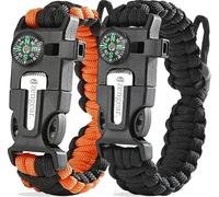 Asfasfq-Bracelets De Survie En Paracorde (Lot De 2) Allume-Feu En Silex Et Acier, Sifflet, Boussole, Longueur De Bracelet Réglable Pour Camping, Survie En Pleine Nature, Kit D'urgence
