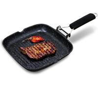 ASFASFq-briebe Black Titanium Grill à rayures, à induction, antiadhésif titane, poêle à frire en fonte d'aluminium sans PFOA, manche pliable, convient pour vitrocéramique, gaz 20 x 20 cm