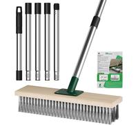 ASFASFq-Brosse de jardin en fil métallique robuste avec manche télescopique de 144,8 cm, brosse de jardin à poils métalliques rigides pour patio, terrasse, jardin