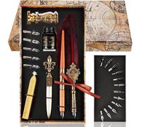 Asfasfq-Byzesty Stylo Dip À Plume, Quill Feather Pen Set, Stylos De Calligraphie, Vintage Stylo De Calligraphie Plume, Avec 5 Plumes De Rechange, Pour Signatures, Dessin, Ecriture, Décoration Et Cade