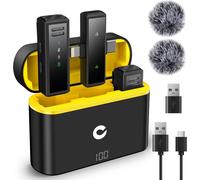 ASFASFq-CAHAYA Microphone Lavalier sans fil 2,4 G : microphone cravate sans fil anti-bruit avec étui de charge, Lightning Type-C et connecteur USB pour Android iPhone PC, audio Hi-Fi 64DBM 48 kHz pou