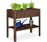 Asfasfq-Carré Potager Bois, Légume, Herbes, Jardin, Balcon, Jardinière Sur Pied, Hxlxp: 80 X 88 X 43,5 Cm, Brun Foncé
