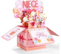 Asfasfq-Carte D'anniversaire Pop Up Pour Nièce, Colorée Carte De V?Ux Anniversaire 3d Avec Enveloppe Cadeau Créatif Pour Nièce Enfants Filles Décoration De Fête Souvenir