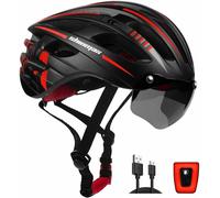 Asfasfq-Casques De Vélo Pour Hommes Et Femmes, Mtb Bike Helmet With Magnetic Glasses And Usb Rechargeable Light, Ajustable Mountain Bike Racing Helmet With Reflective Stripes