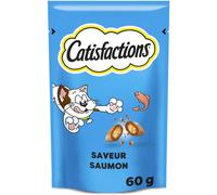 Asfasfq-Catisfactions Friandises Pour Chat Et Chaton Saveur Saumon - Lot De 6 Sachets 60g - Croquantes À L'extérieur Tendres À L'intérieur - Idéal Pour Partager Un Moment De Complicité