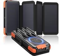 Asfasfq-Chargeur-Solaire-25000mah-Batterie-Externe Sans Fil Pd Qc 3.0 20w Charge Rapide Chargeur Portable Avec 3 Câbles Et 4 Panneaux Solaires, Lampe De Poche Pour Smartphone, Tablette, Camping
