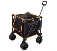 ASFASFq-Chariot de Transport Pliable, Plage, Jardin, Camping, Jusqu'à 80 kg, roulettes Robustes et roulettes Pivotantes à 360° avec Frein, Poignée Multiangle, avec Pochette, Noir et Orange