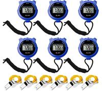 Asfasfq-Chronomètre Numérique,6 Pièces Chronomètre Multifonction Avec 6 Sifflet,Multifonction Chronomètre De Spor,Chronomètres De Sport Numériques Pour Sport,Natation,Course(Bleu)