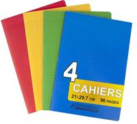 Asfasfq-Conquérant 4 Cahiers Agrafés A4 21x29,7cm Grands Carreaux Seyès 96 Pages 90g Coloris Assortis