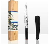 Asfasfq- Couteau À Pain Couteau Dentelé Lame De 20 Cm Martelé Et Aiguisé À La Main Acier Inoxydable Japonais 440c Ultra-Tranchant Manche En Pakkawood Pleine Soie Cachée