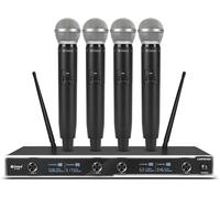 ASFASFq-D-440 UHF Système de microphone sans fil à 4 canaux avec 4 micros portables sans fil, parfait pour le karaoké, les fêtes, les mariages, les églises, les scènes, les DJ et les événements en