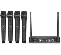 ASFASFq-Debra Système Microphone sans Fil UHF 4 Canaux avec Micros Main, Récepteur Métallique ¿ Idéal pour Karaoké, Fêtes d¿Église (Inclus 4 Micros Main - B Fréquence)