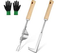 ASFASFq-Desherbeur Manuel, 3 Pièces Couteau Désherbeur, Desherbeur en Acier Inoxydable, avec Manche en Bois, Arrache Mauvaise Herbe pour Désherbage dans Les Jardins, Parcs et Potagers