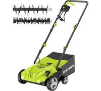 ASFASFq-DEWINNER 1500W Scarificateur émousseur électrique, 2 en 1 Scarificateur Aérateur Électrique, 3200r/min, avec 2 Lames de Rechange Incluses, Bac Ramassage 30L, Profondeur Réglable-4 Profondeurs