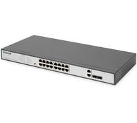 ASFASFq-DIGITUS commutateur réseau 18 ports Fast Ethernet PoE 16x RJ45 PoE + 2x Combo RJ45/SFP - 250W PoE budget - 19 pouces - 10/100 Mbps