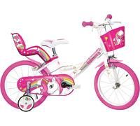 Asfasfq-Dino Bikes Unicorn 16"" Bicycle Licorne 40,6 Fille, Blanc/Rose, 40,6 Cm
