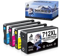 ASFASFq-DOUBLE D 712XL 80ML Cartouche d'encre pour HP 712 3ED70A 3ED71A 3ED67A 3ED68A 3ED69A pour Cartouche HP DesignJet T630,Compatible pour HP DesignJet Studio T650 T630 T210 T230 T250 (1BK/1C/1M/1