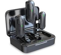 ASFASFq-Dual Wireless Mini Microphone Set TX-301 ¿ 2 Microphones Cravate sans Fil avec réduction Intelligente du Bruit, récepteur USB-C, étui de Chargement, Clip-on ¿ Idéal pour Le podcasting