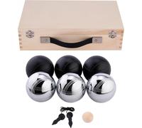 Asfasfq-Engelhart - 010208 - Coffret De Pétanque En Bois De Luxe - Bois Naturel - 74 Mm - 6 Boules (3 Grises, 3 Noires), Cochonnet En Bois, Cordon De Mesure - 2 Joueurs - Dès 6 Ans - Jeu De Petanque