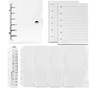 Asfasfq-Ensemble De Bloc-Notes A7 Rechargeable Avec Couverture ¿ Couverture De Classeur En Pvc À 6 Trous + 90 Feuilles (180 Pages) De Papier Ligné + 4 Pochettes A7 À Fermeture Éclair + Règle