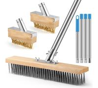 ASFASFq-Ensemble de Brosse Metallique Robuste avec Manche Télescopique de 160cm, Brosse pour Sol de 35cm et 2 Brosses pour Joints, Balai Brosse Sol Métallique pour Extérieur Patio, Terrasse et Jardin