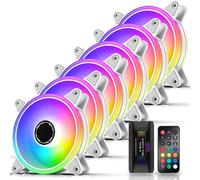 ASFASFq-EZDIY-FAB Blanc Moonlight Ventilateur de boîtier RGB 120 mm avec concentrateur de ventilateur Remote, carte mère Aura SYNC, ventilateur adressable pour boîtier PC-6 Pack